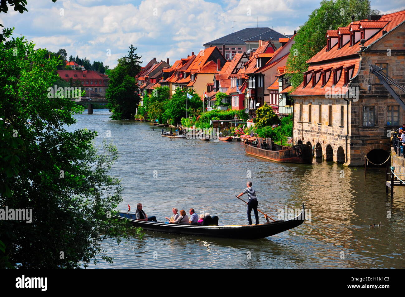 Regnitz, Touristen, Kleinvenedig, Bamberg, Bischofstadt, Oberfranken, Deutschland Stock Photo