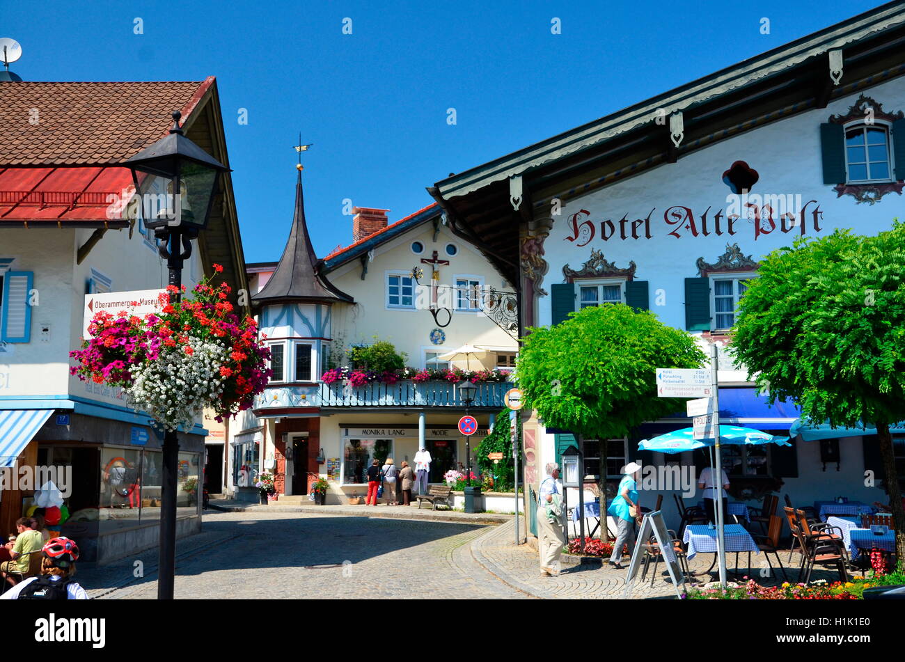 Ortsmitte, Passionsspielort, Oberammergau, Ammertal, Bayern, Deutschland Stock Photo