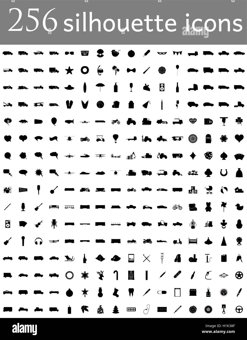 diverse set silhouette of flat icons vector illustration isolated on ...