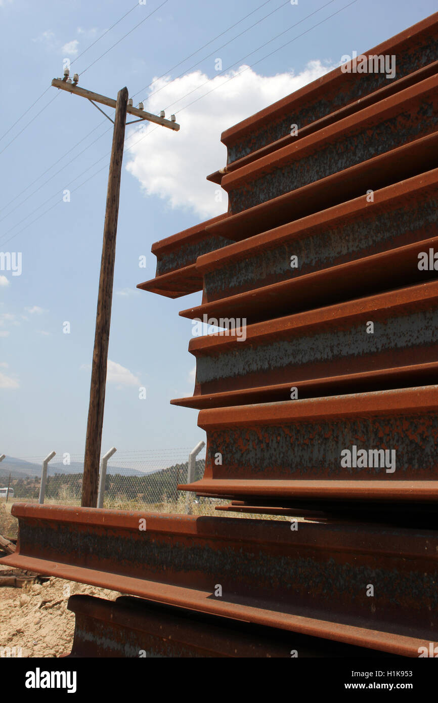railway track laying construction area Stock Photo Alamy