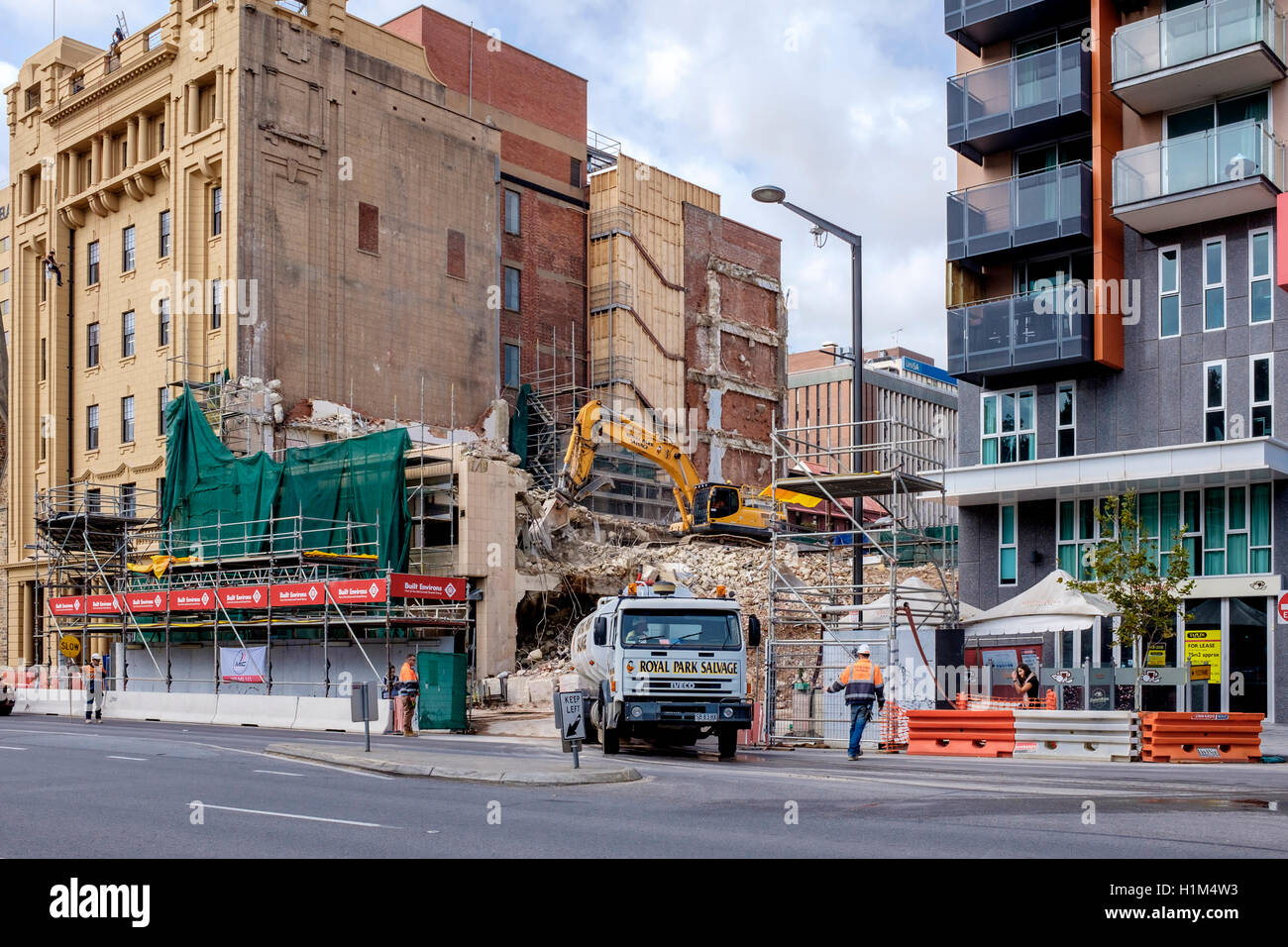 The demolition of an old building on North Terrace Adelaide Australia Stock Photo