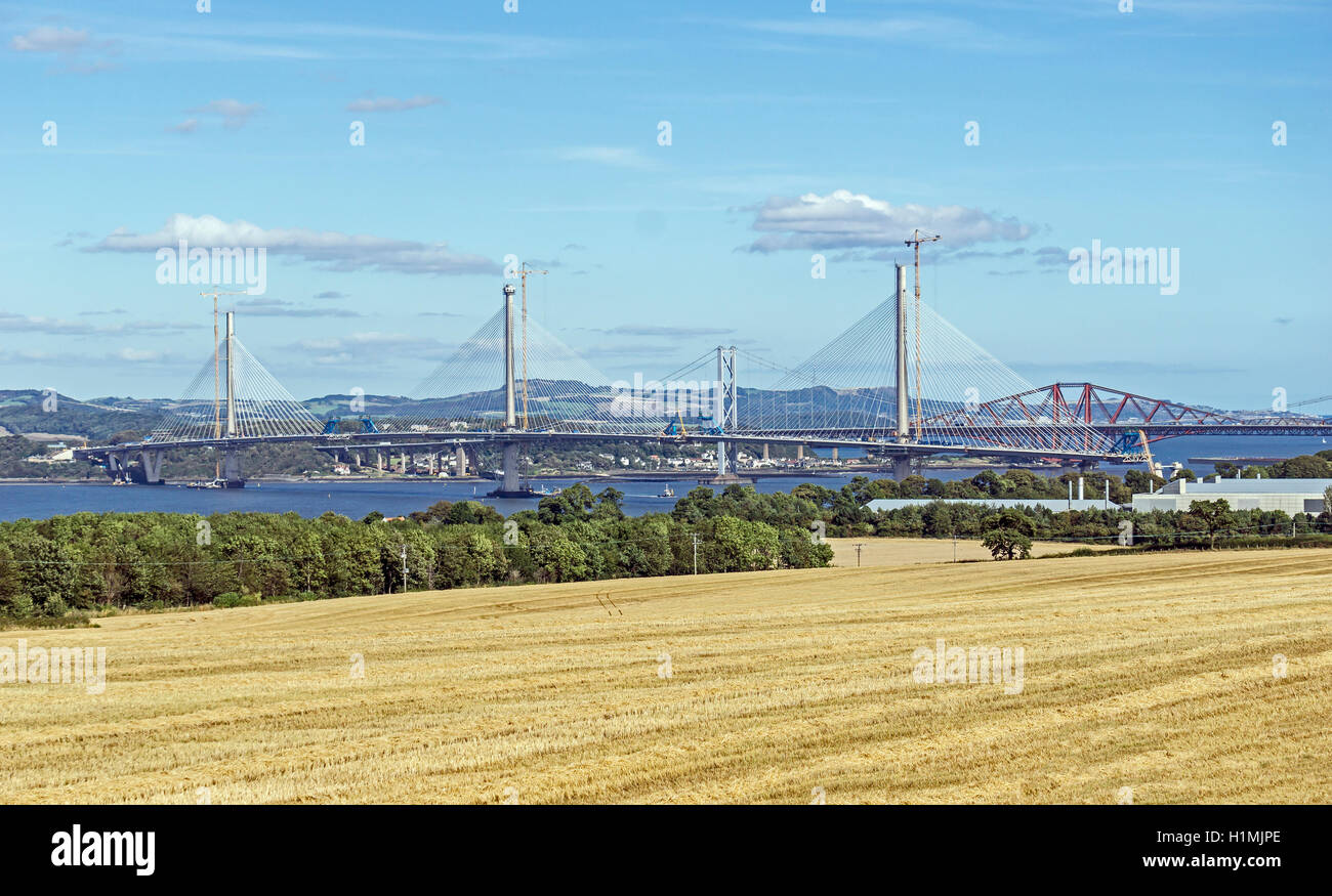 the Queensferry Crossing road bridge from South to North Queensferry central Scotland seen from A904 near Newton Stock Photo