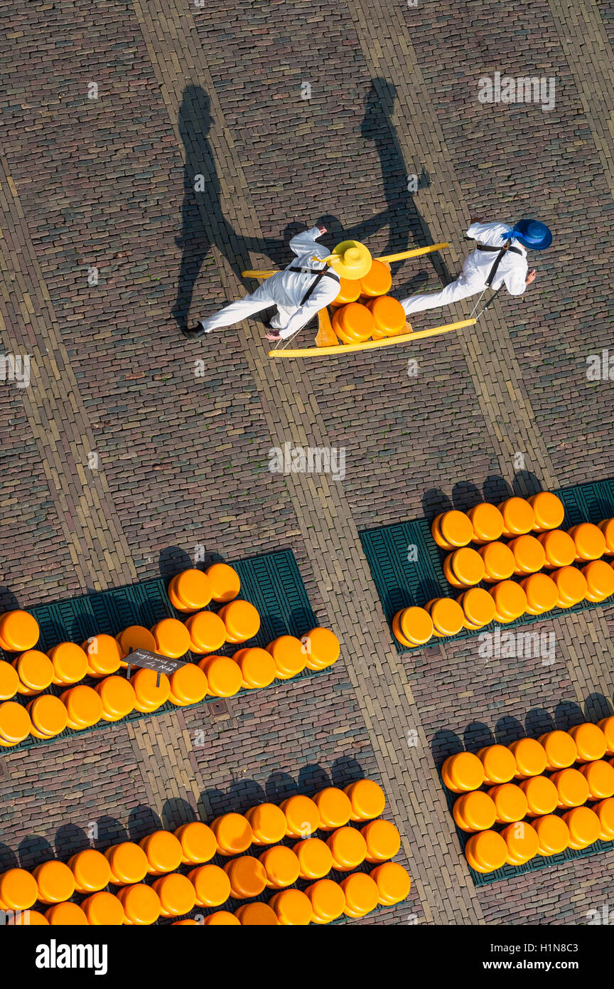 Carriers at Alkmaar cheese market, seen from above Stock Photo