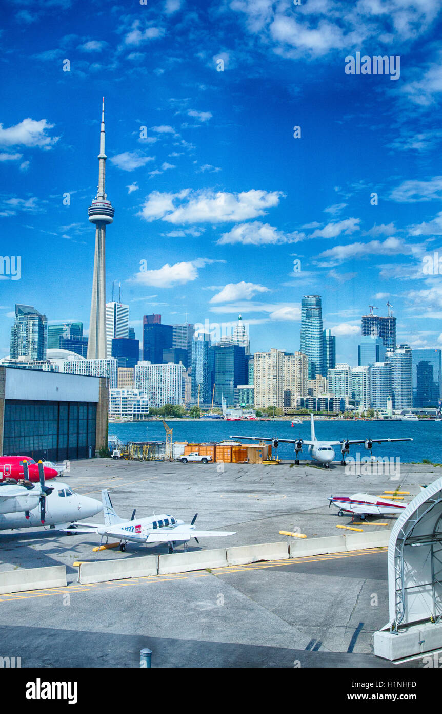 Toronto, Ontario, Canada April 12, 2016; Toronto's Island airport home to Porter airlines, is right outside the city center on a Stock Photo