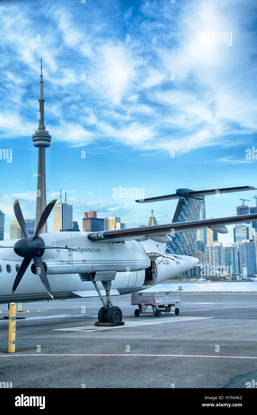 Toronto, Ontario, Canada April 12, 2016; Toronto's Island airport home to Porter airlines, is right outside the city center on a Stock Photo