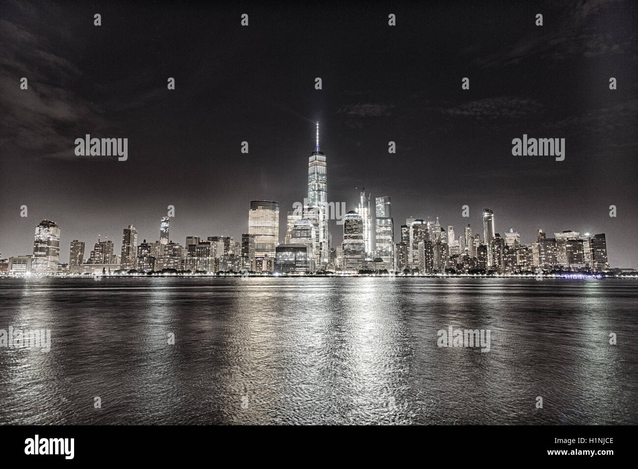 New York City, New York, USA, August 12, 2016: The FInancial district skyline of New York City as seen from Jersey City, NJ. Stock Photo