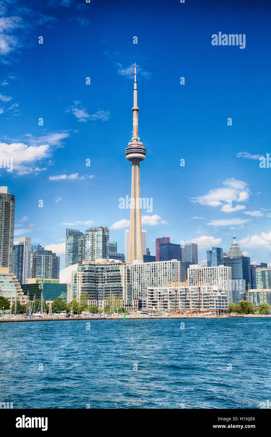 Toronto, Ontario, Canada, August 12, 2016: Toronto as seen from Lake Ontario. The city continues building as a housing boom push Stock Photo