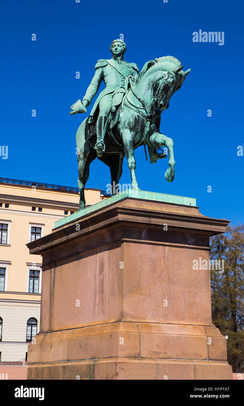 Monarch monument on the square in front of the Royal Palace in Oslo. Norway. Stock Photo