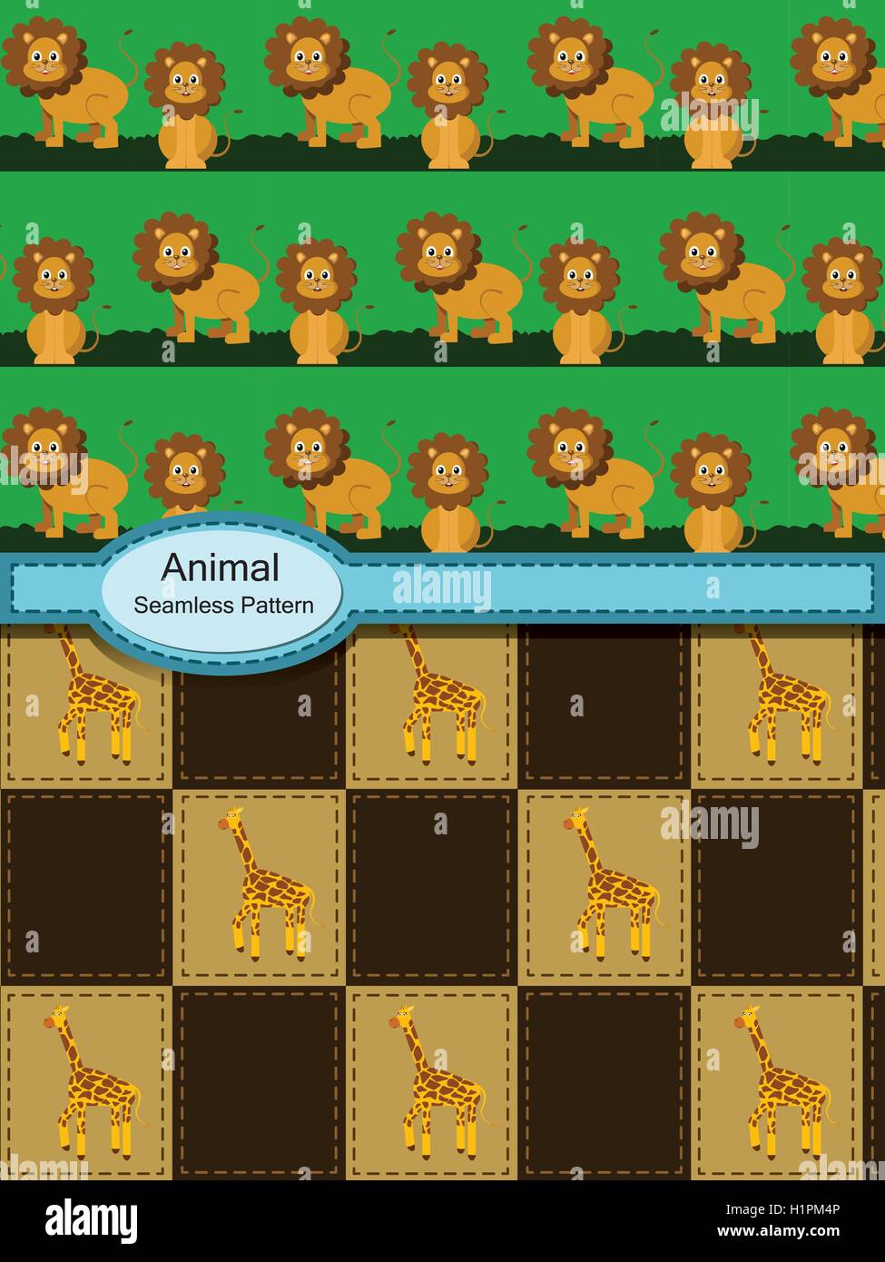 Animal seamless pattern, lion in forest and giraffe in brown squ Stock ...