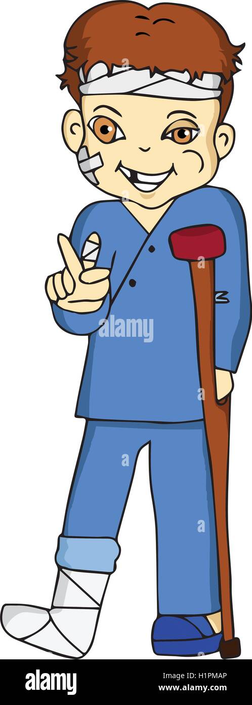 Patient got hurt but still fight, hand with victory sign Stock Vector