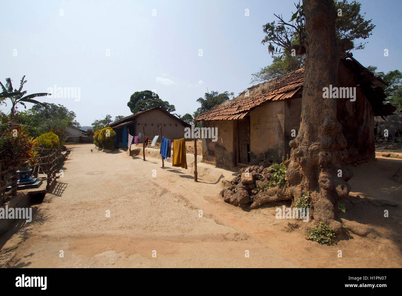 Village street, Kuveshi village, Kali tiger reserve, India Stock Photo