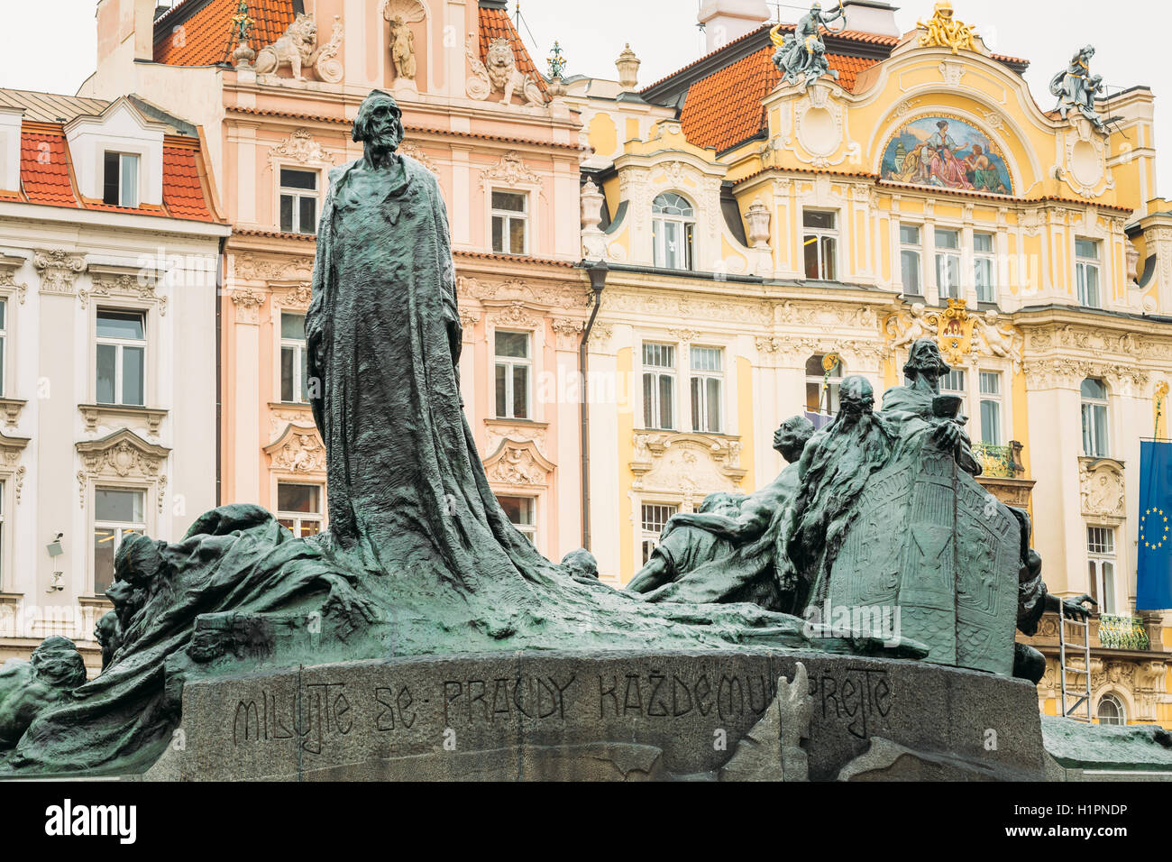 Statue of Jan Hus. Old Town Square, Prague, Czech Republic Stock Photo