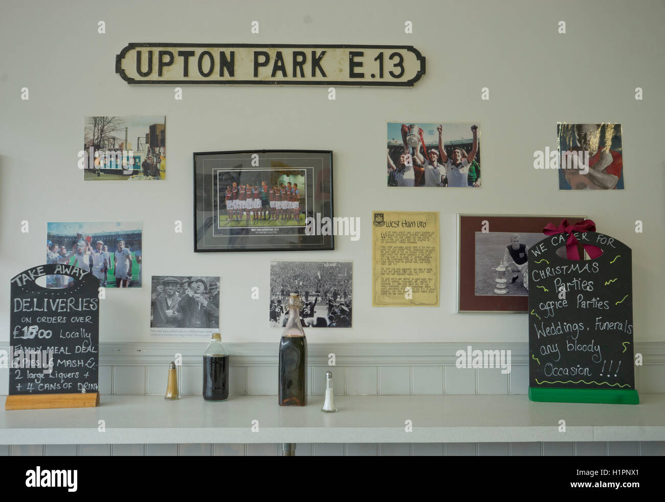Traditional Pie and Mash restaurant near Upton Park, site of West ham United old football