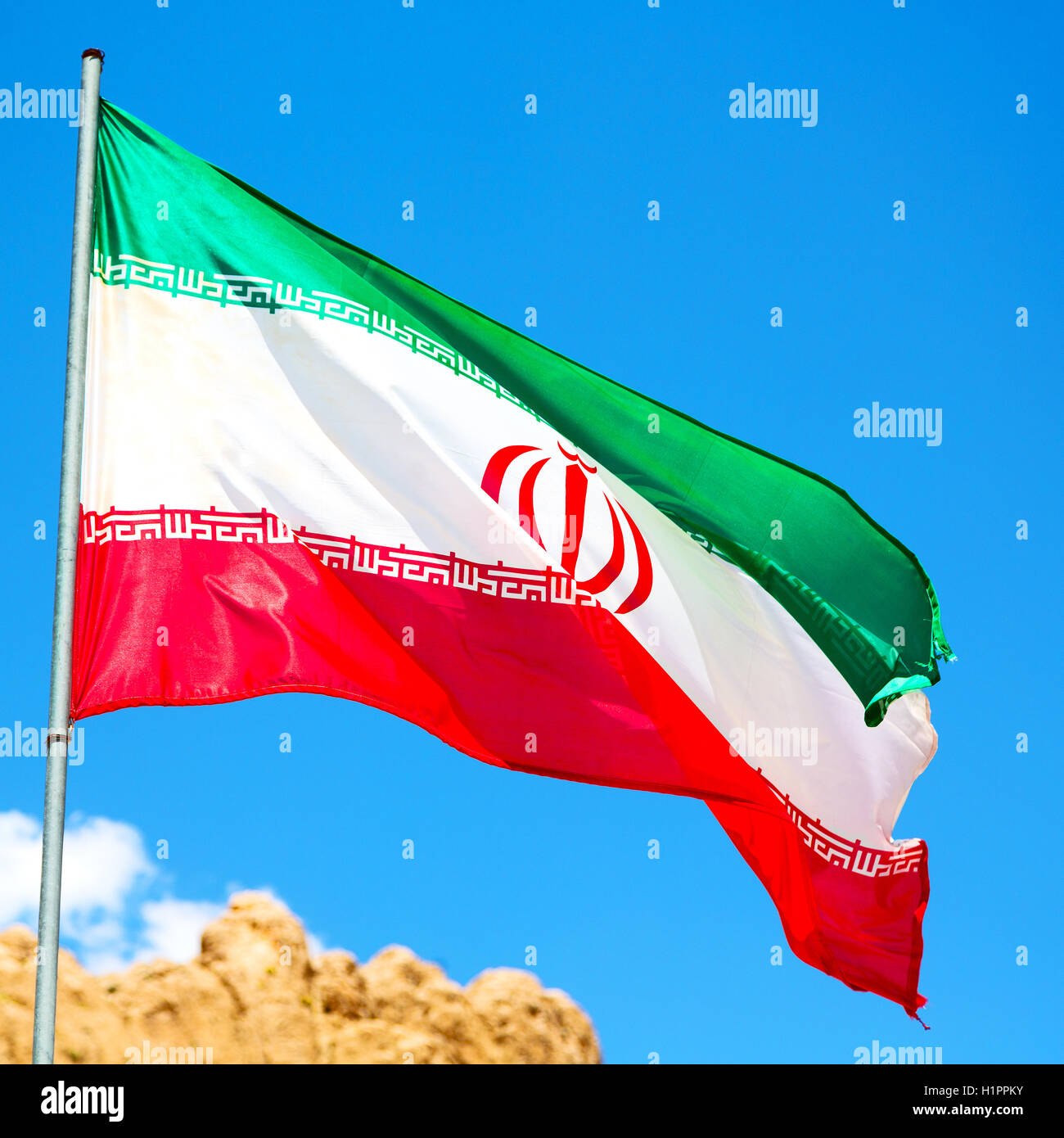 in iran blur  iranian waving flag  the blue sky and wind Stock Photo