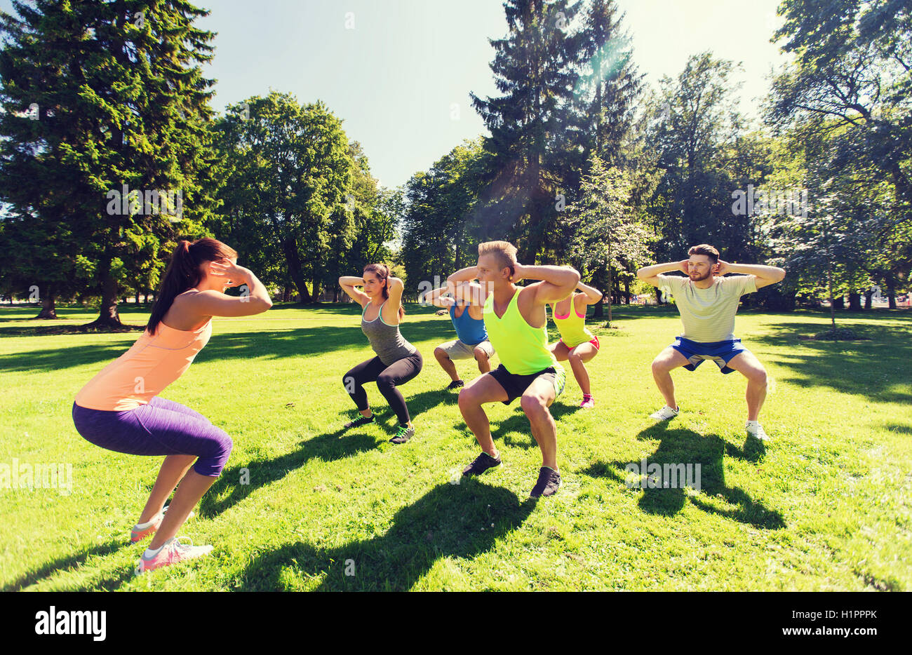 Group happy sporty friends hi-res stock photography and images - Alamy