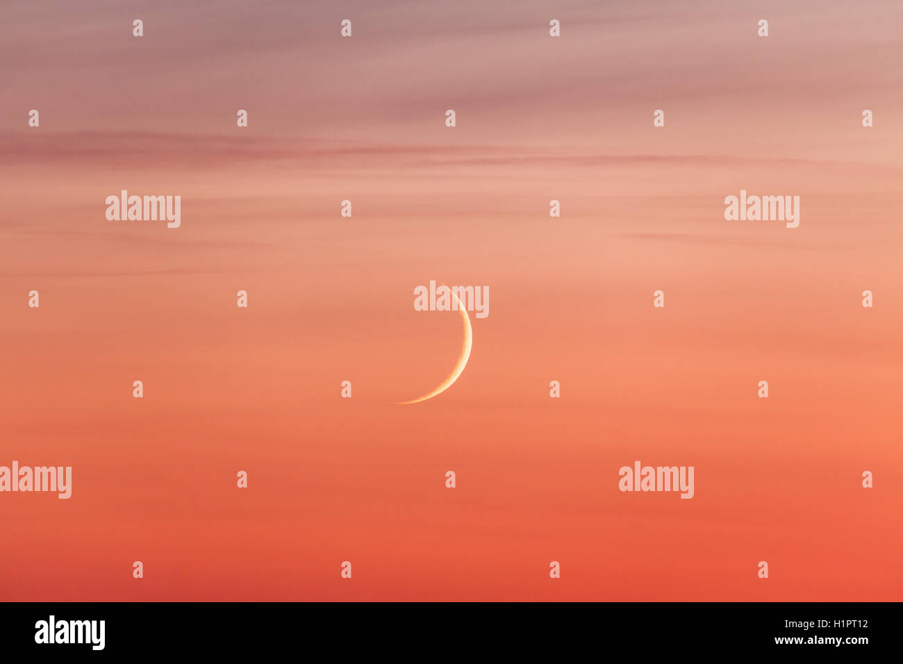 Moon crescent and pastel colors sunset sky Stock Photo