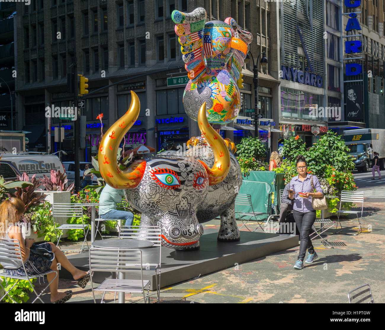 "Buffalo and Eagle" by the artist Hung Yi part of "Fancy Animal Carnival" decorating the plazas