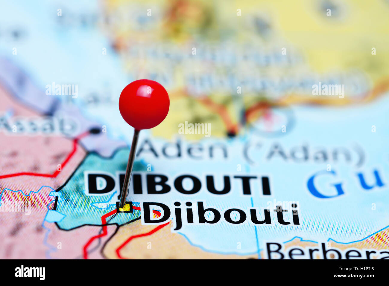 Djibouti pinned on a map of Asia Stock Photo