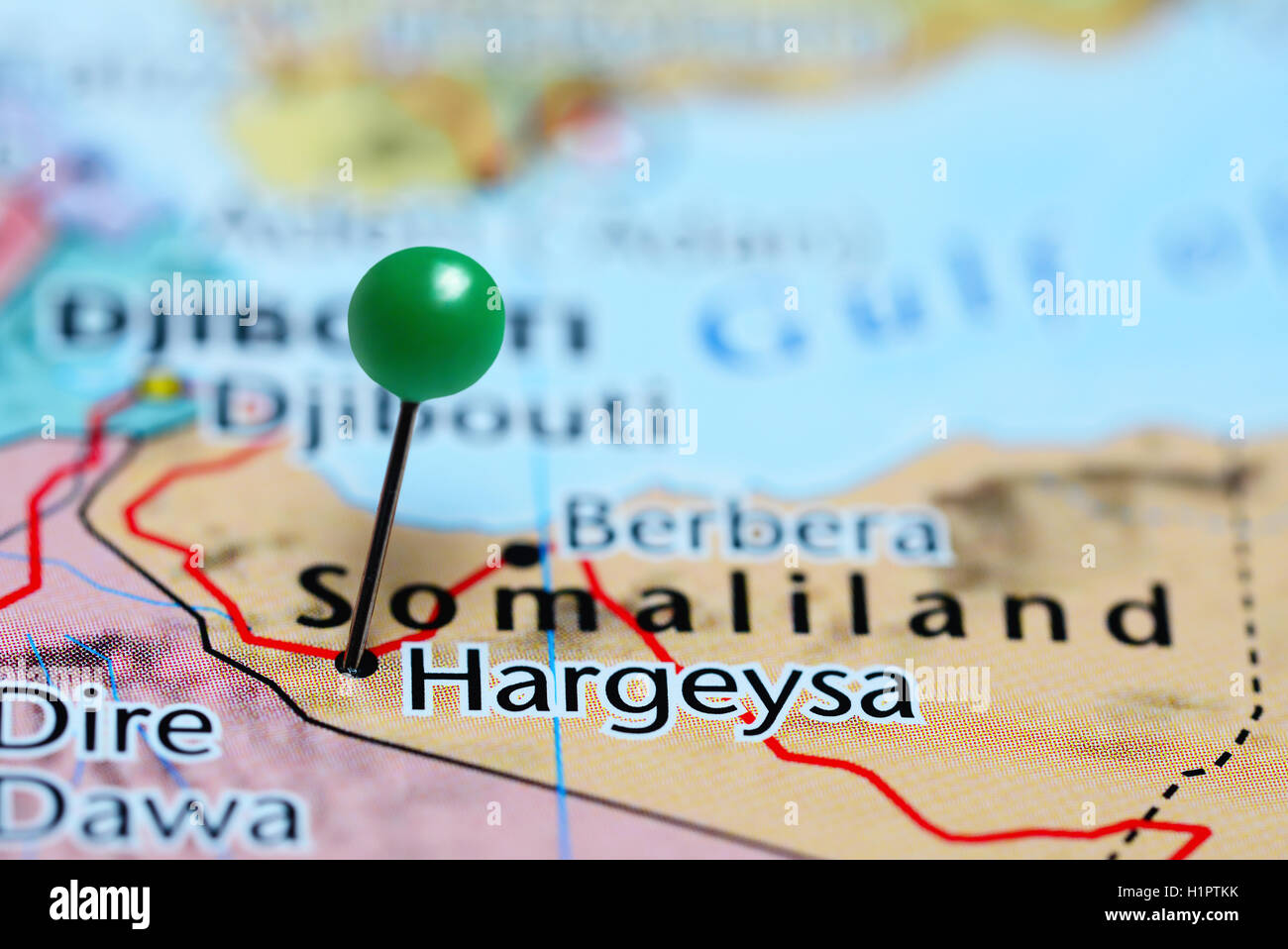 Hargeysa pinned on a map of Somalia Stock Photo