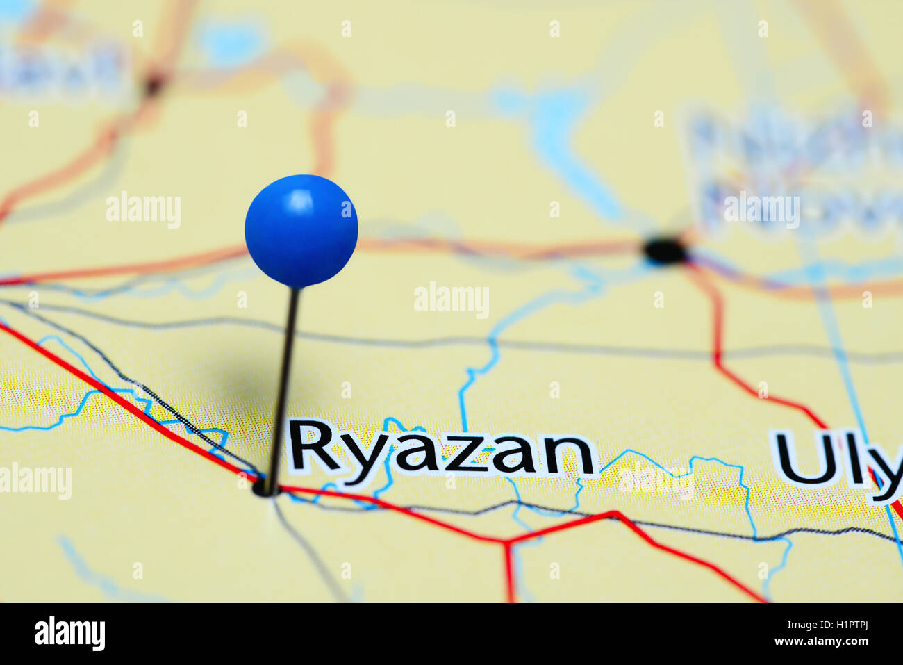 Ryazan pinned on a map of Russia Stock Photo