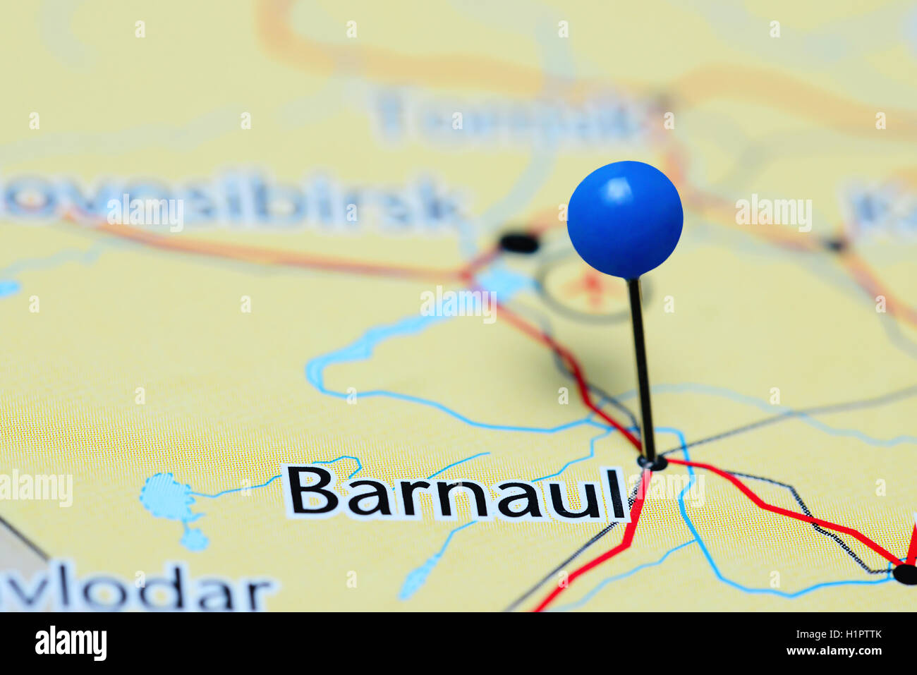 Barnaul pinned on a map of Russia Stock Photo - Alamy