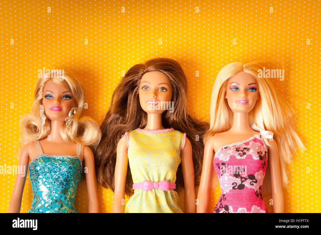 three Barbie dolls Stock Photo