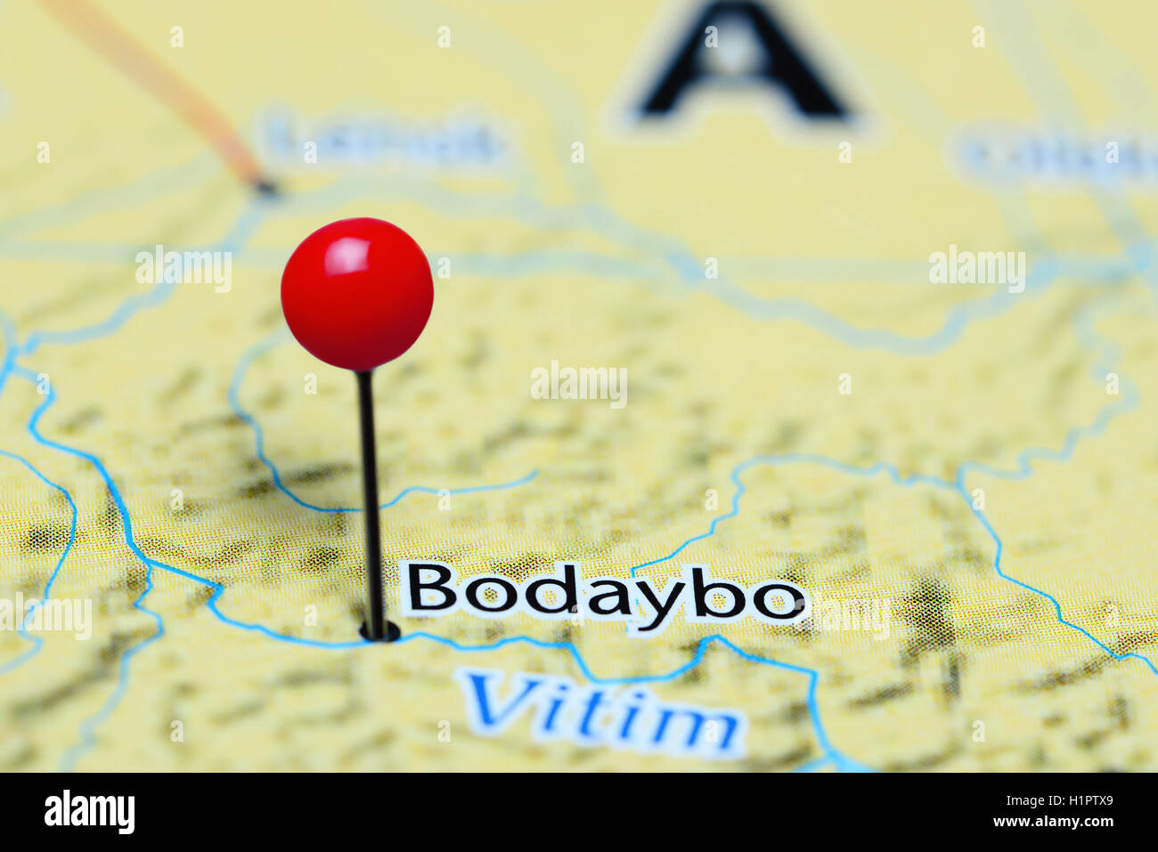 Bodaybo pinned on a map of Russia Stock Photo - Alamy