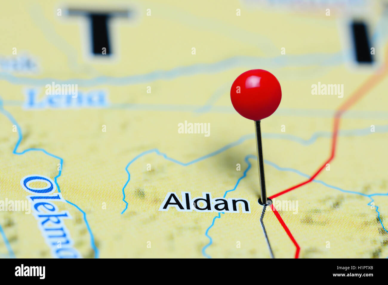 Aldan pinned on a map of Russia Stock Photo - Alamy