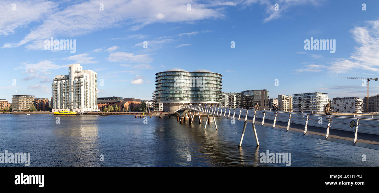 Copenhagen harbor with modern cyclist bridge Stock Photo