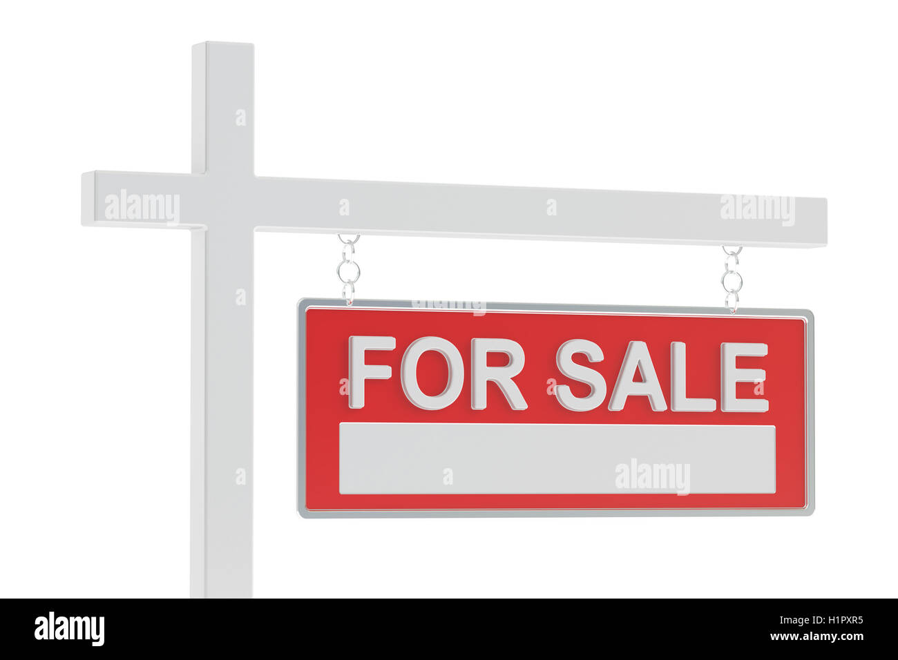 For Sale Real Estate Sign, 3D rendering isolated on white background Stock Photo