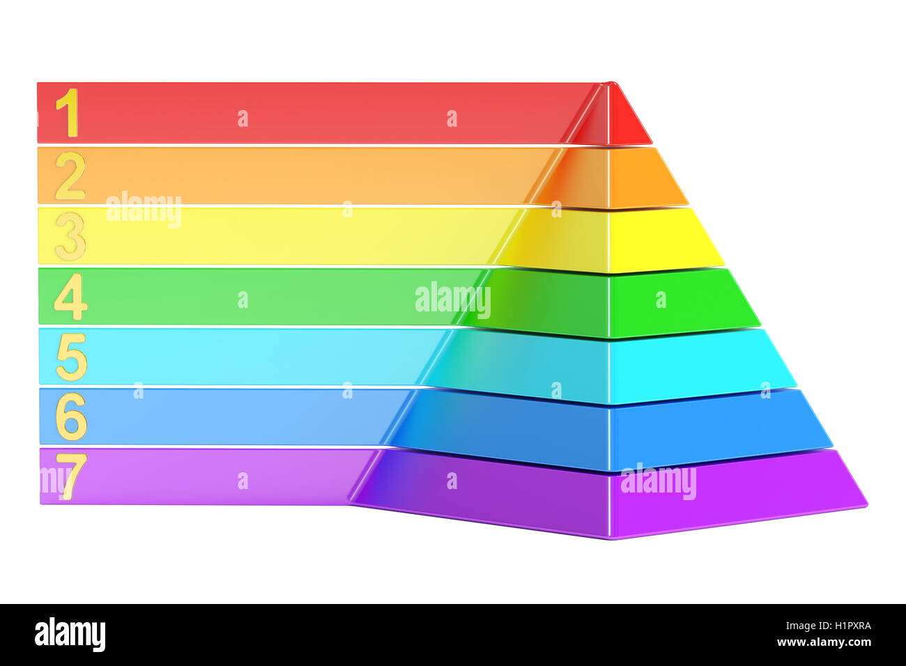 pyramid with color levels, pyramid chart. 3d rendering isolated on white background Stock Photo