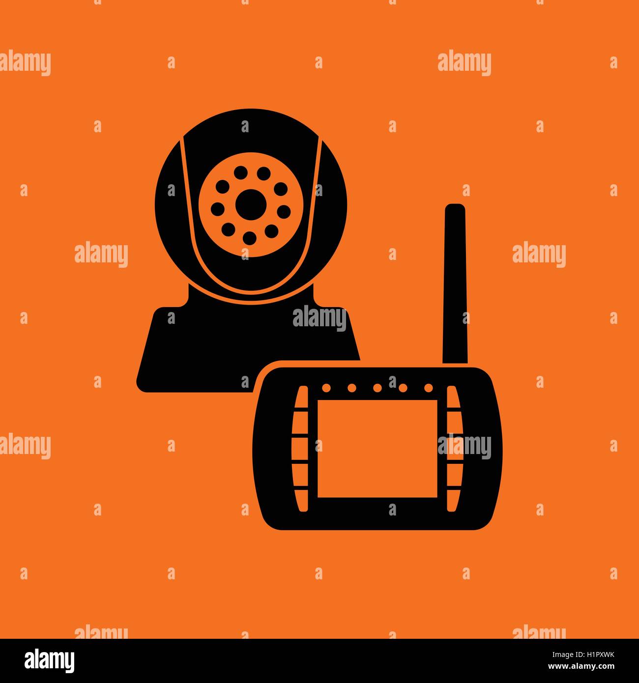 Baby monitor icon. Orange background with black. Vector illustration. Stock Vector