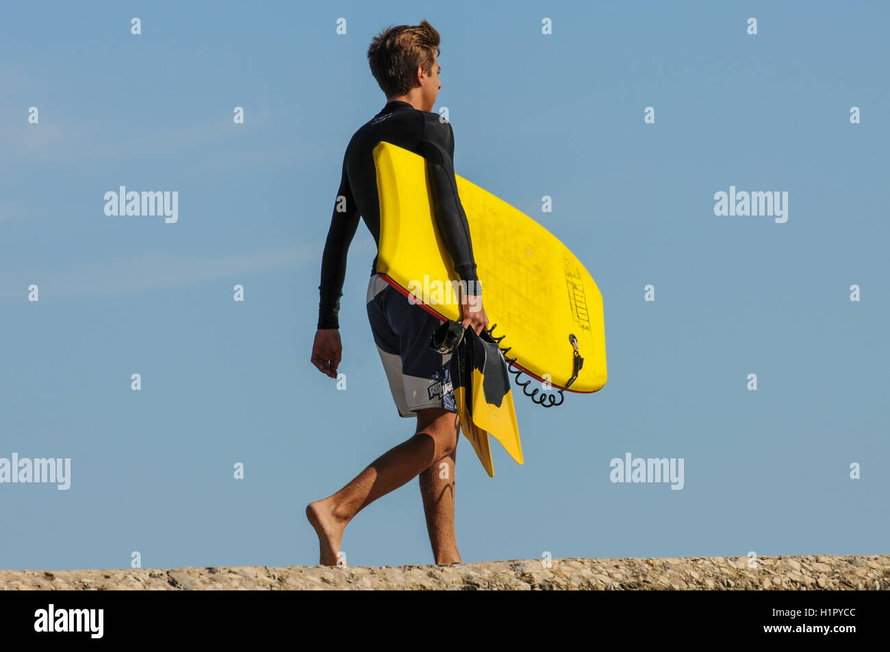 Body surfing boy surfing Portugal Stock Photo Alamy