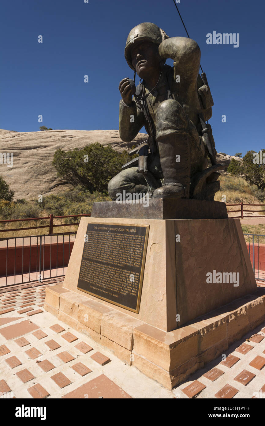 Arizona, Window Rock Navajo Tribal Park, Navajo Code Talker memorial Stock Photo