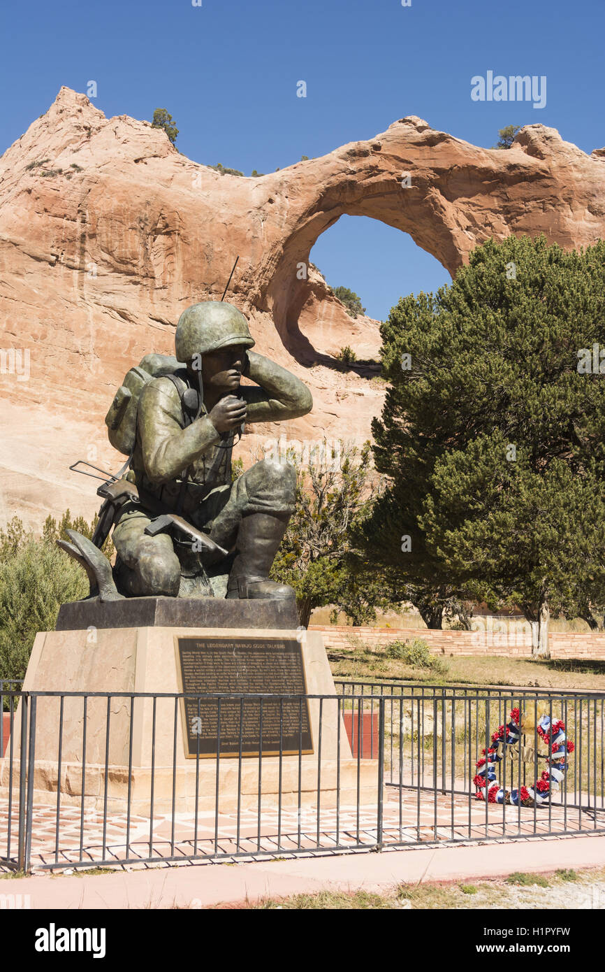 Arizona, Window Rock Navajo Tribal Park, Navajo Code Talker memorial Stock Photo