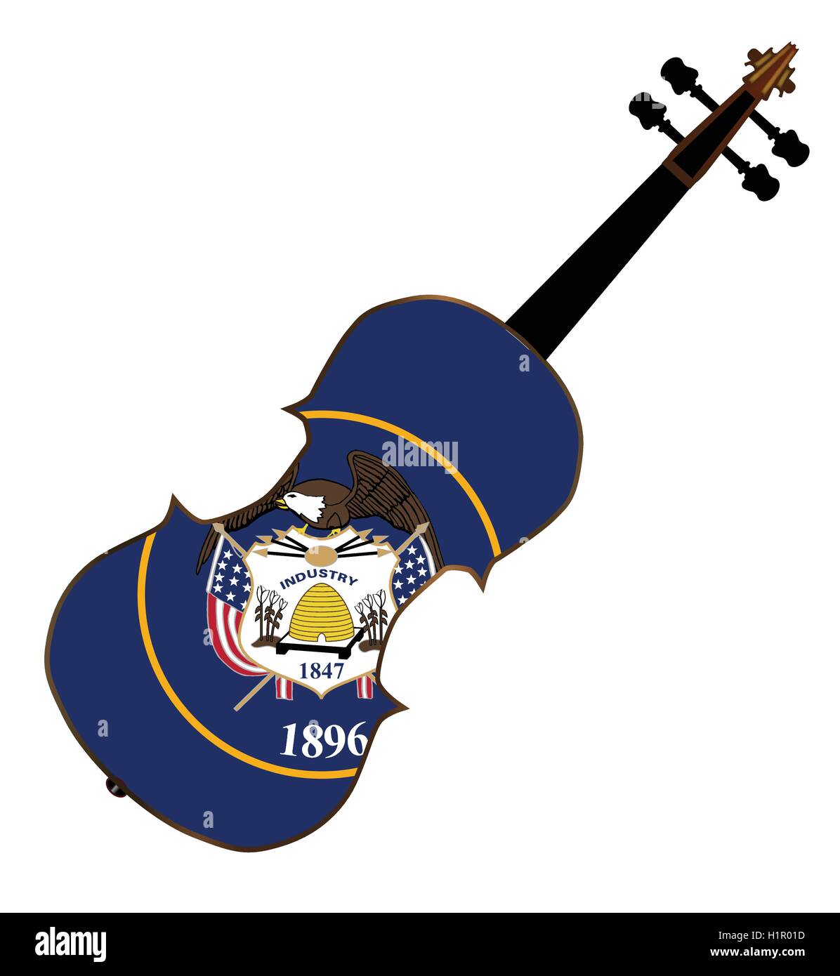 A typical violin with Utah state flag isolated over a white background