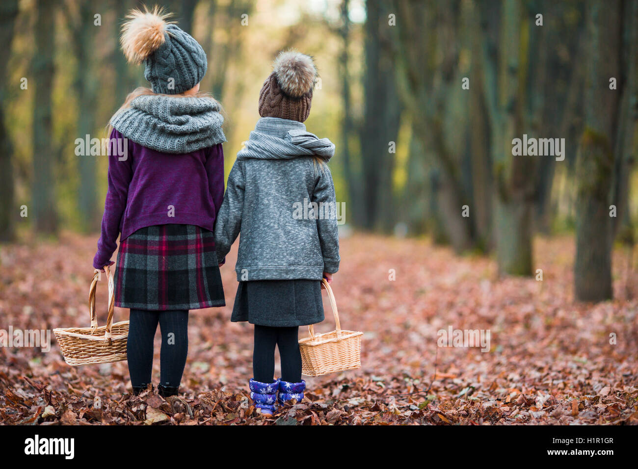 Little adorable girls outdoors at warm sunny autumn day Stock Photo - Alamy