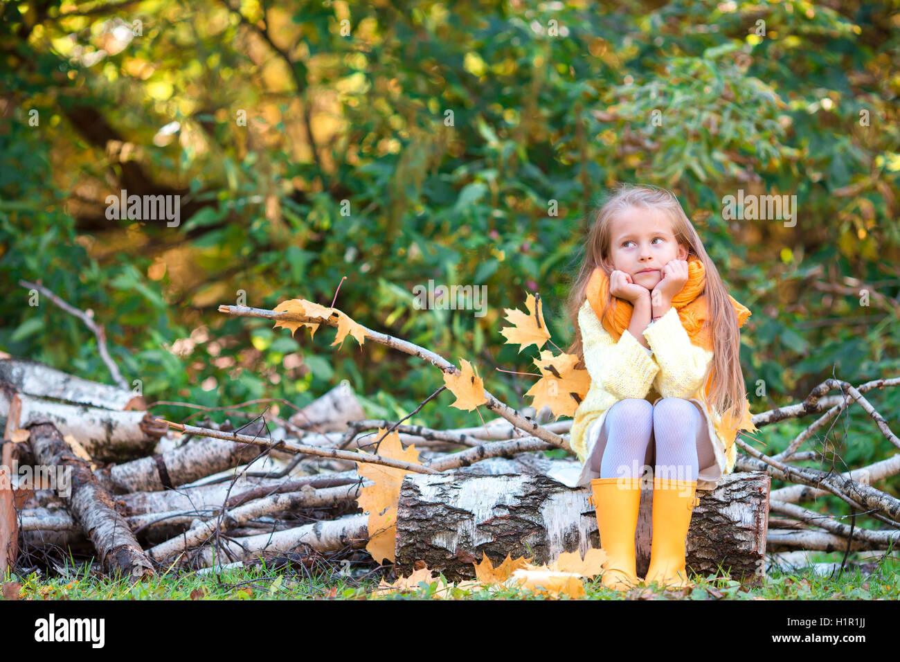 Little girl in autumn park outdoors Stock Photo - Alamy