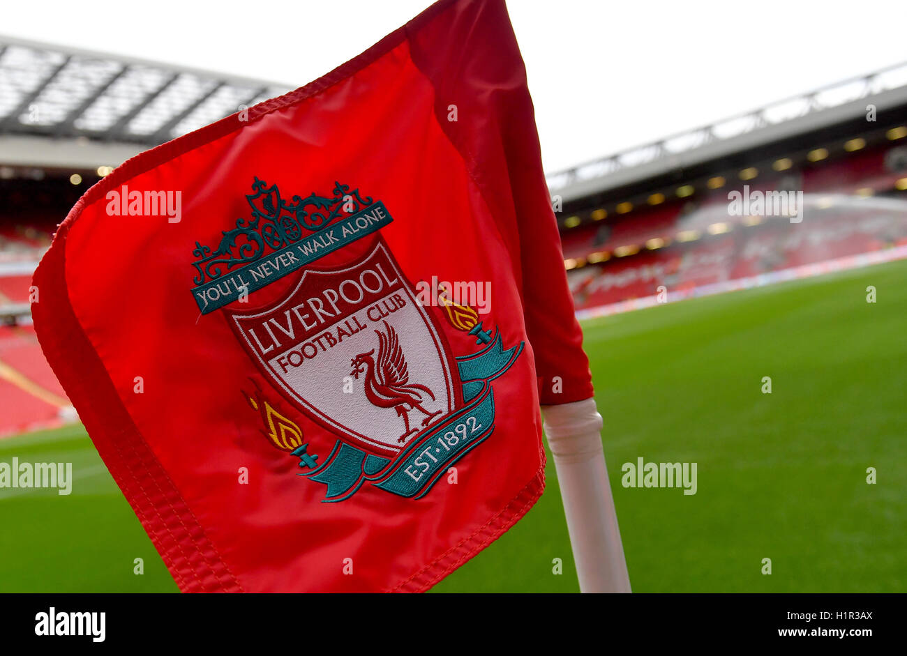 A Corner Flag Before The Premier League Match At Anfield Liverpool Stock Photo Alamy A Corner Flag Before The Premier League Match At Anfield Liverpool Stock Photo Alamy