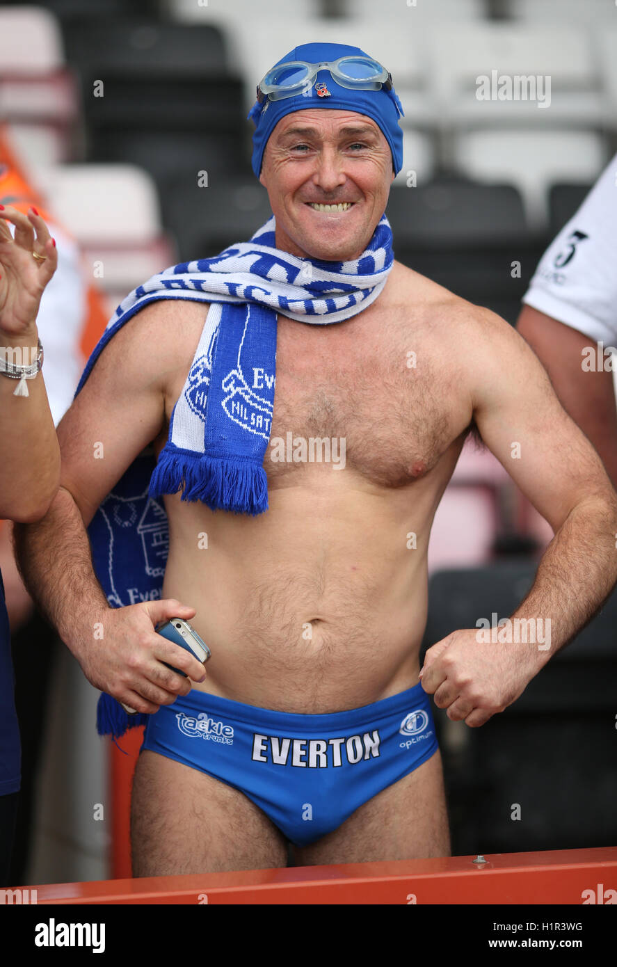 Everton fan Speedo Mick in the stands before the Premier League ...
