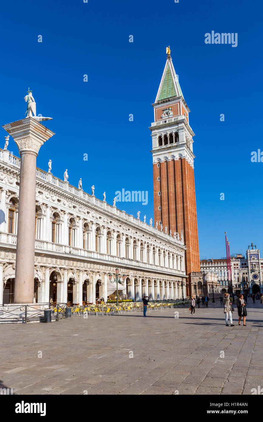 St Mark´s Campanile at Piazza di San Marco, Venice, Veneto, Italy, Europe. Stock Photo