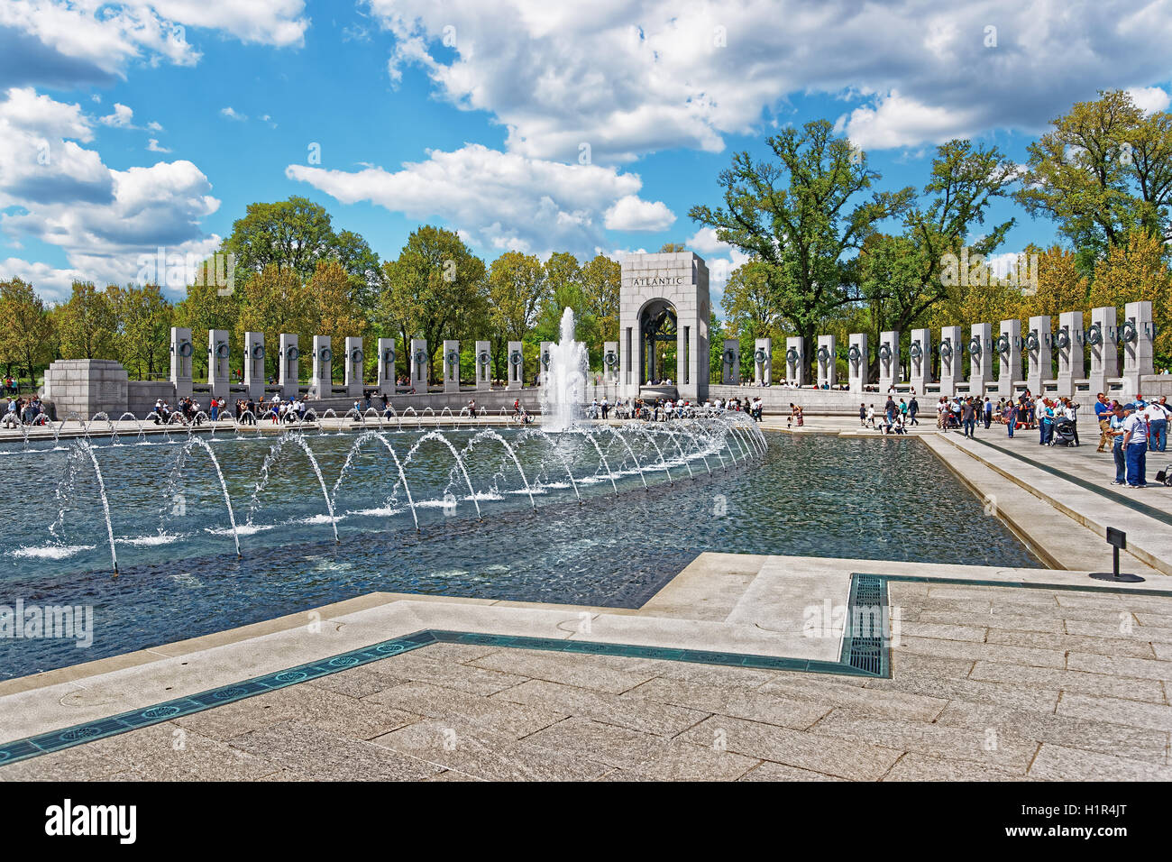 Washington D.C., USA - May 2, 2015: National World War II Memorial is the dedication to all soldiers who died and participated in the WWII. The memorial is one of the main symbols of freedom. Stock Photo