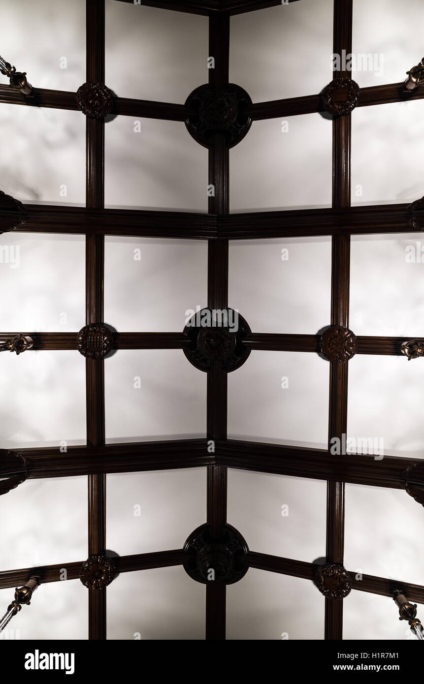 Ceiling above court room one, the largest of the courtrooms at the UK Supreme Court, established in 2009, at Parliament Square, Stock Photo