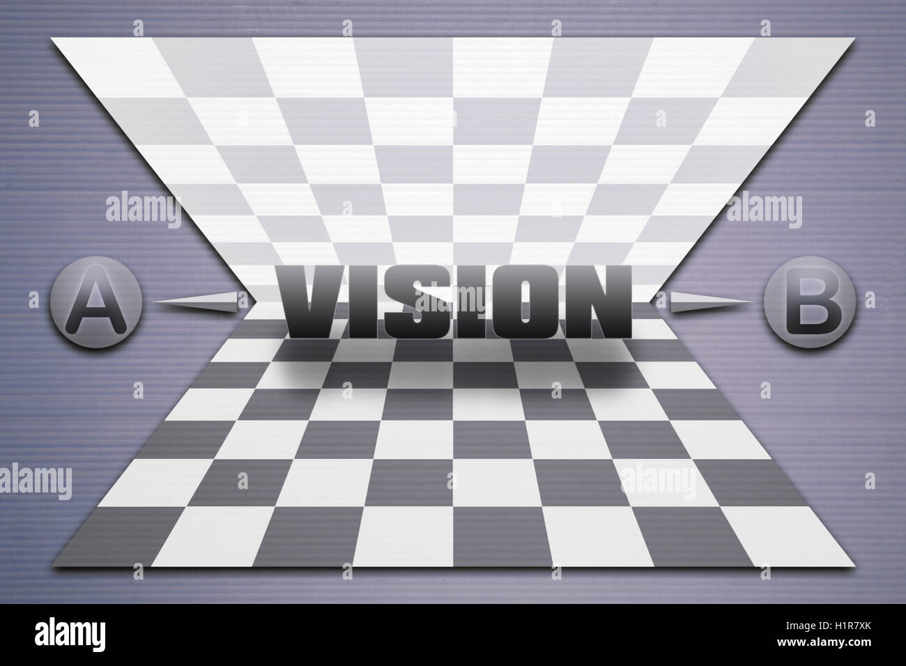 Abstract background with reflected chessboard and the word Vision Stock Photo