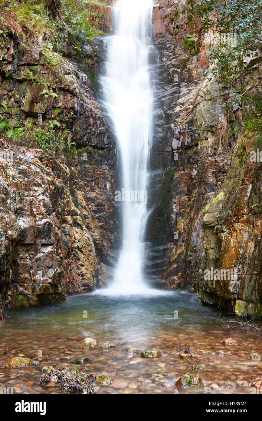 Landscape with waterfall in Cabaneros. El Chorro, Spain. Vertical Stock Photo