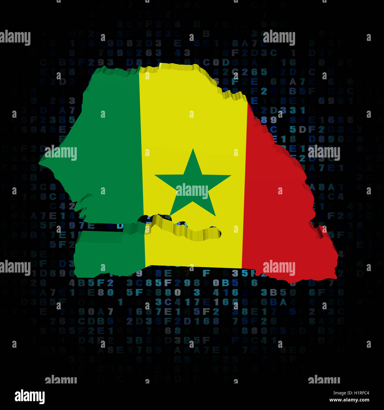 Senegal map flag on hex code illustration Stock Photo