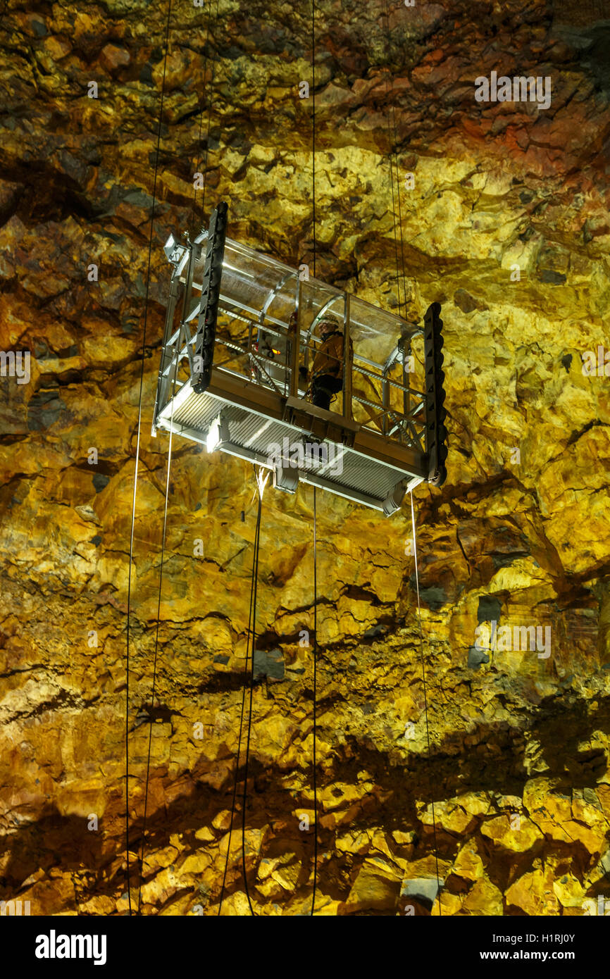 Down on the bottom of a volcano at Iceland. The only place in world where you go down to the bottom of the earth. Stock Photo