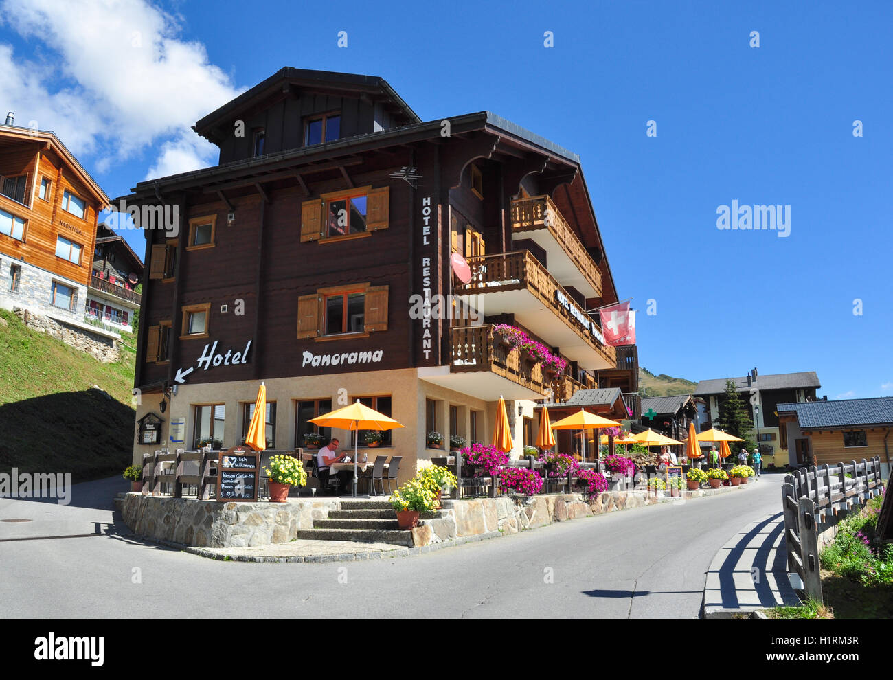 Hotel in the alpine village of Bettmeralp, Valais, Switzerland Stock Photo