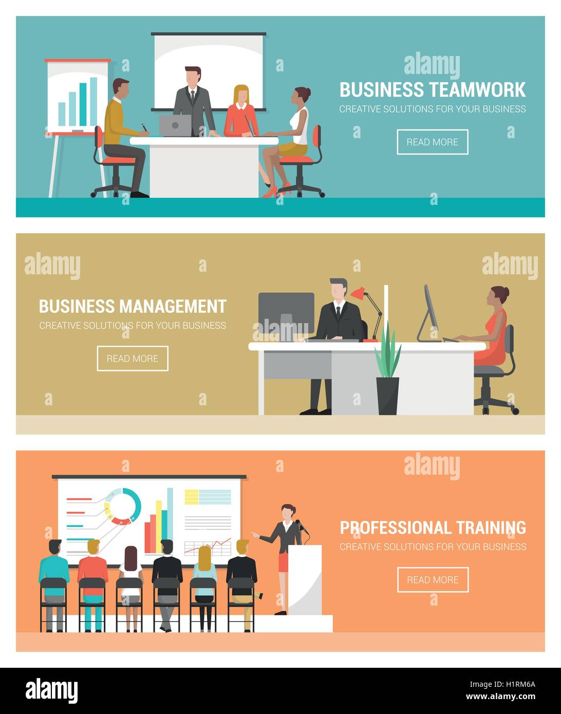 Business People Working Banner Set Teamwork Management Finance