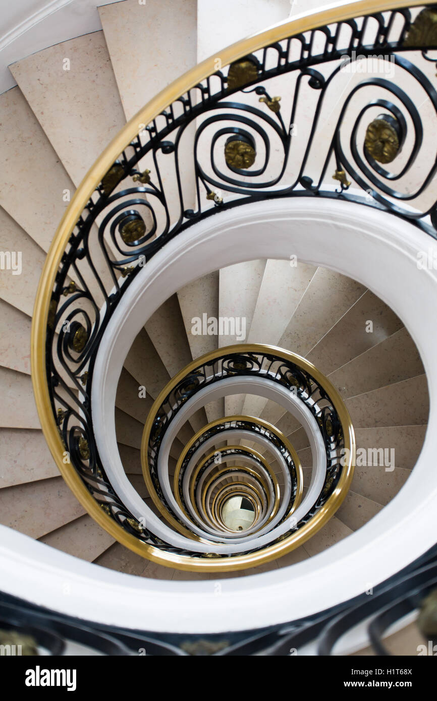 Looking down a spiral staircase. Stock Photo